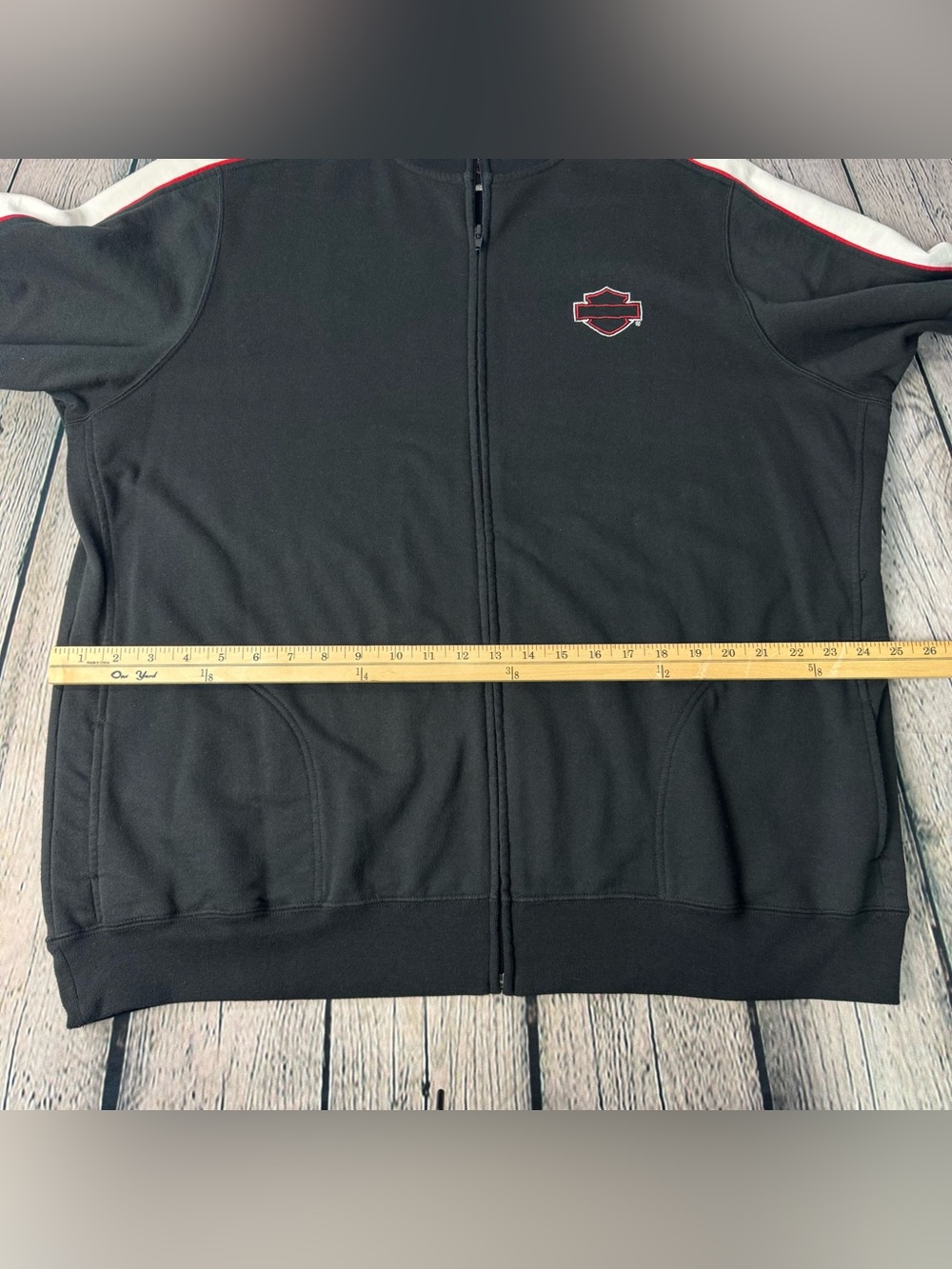 Harley-Davidson Black Track Zip Sweater with White Sleeves and Red Piping - Picture 6 of 13